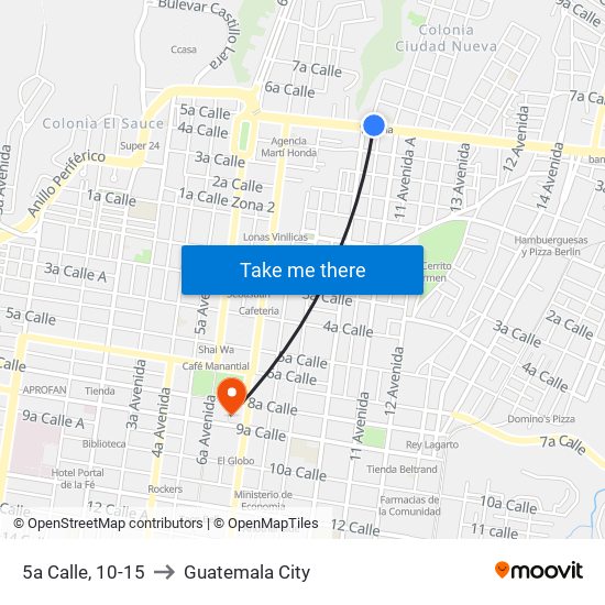 5a Calle, 10-15 to Guatemala City map