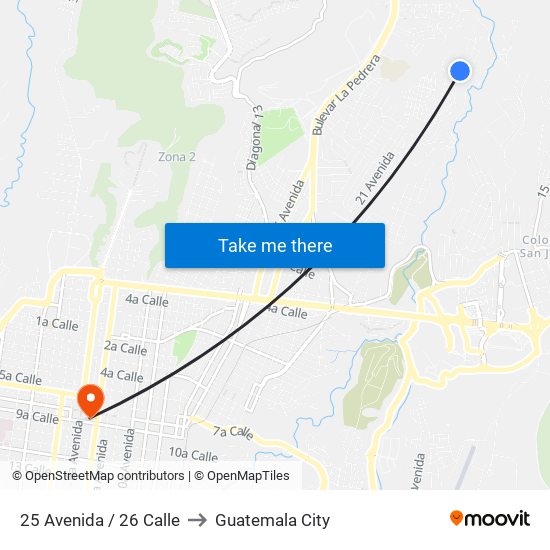 25 Avenida / 26 Calle to Guatemala City map