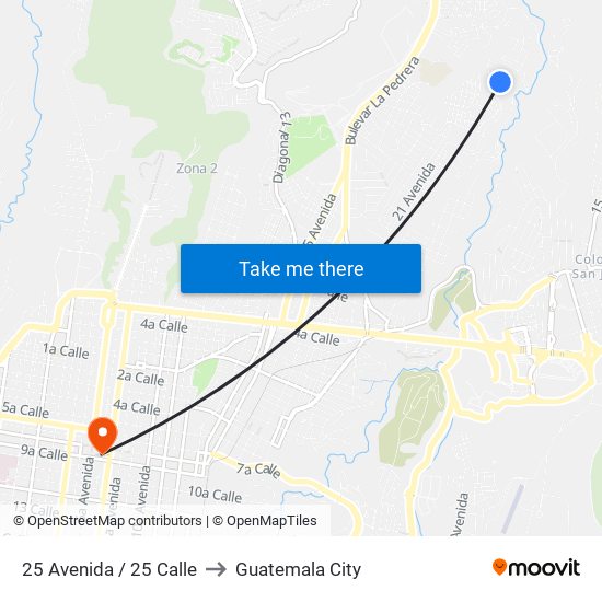 25 Avenida / 25 Calle to Guatemala City map