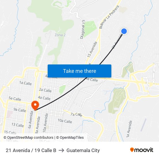 21 Avenida / 19 Calle B to Guatemala City map