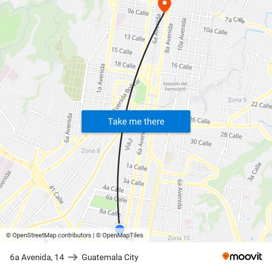 6a Avenida, 14 to Guatemala City map