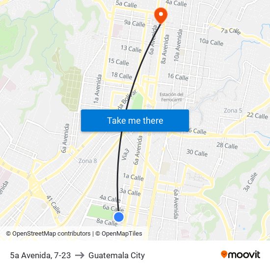 5a Avenida, 7-23 to Guatemala City map