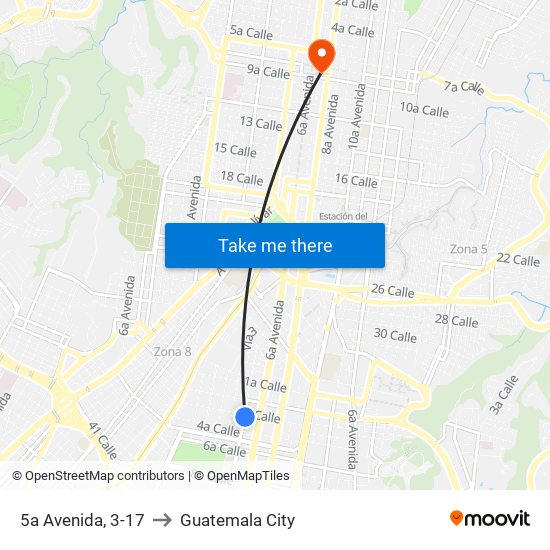 5a Avenida, 3-17 to Guatemala City map