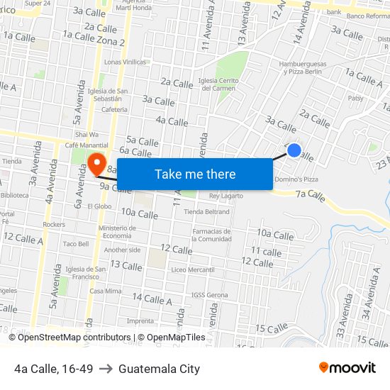 4a Calle, 16-49 to Guatemala City map