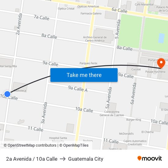 2a Avenida / 10a Calle to Guatemala City map