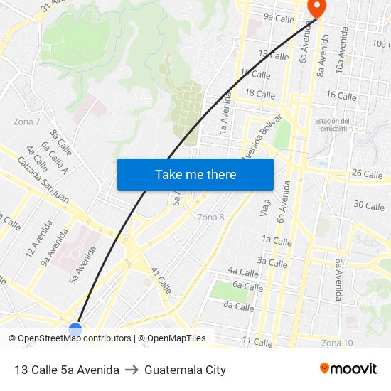 13 Calle 5a Avenida to Guatemala City map