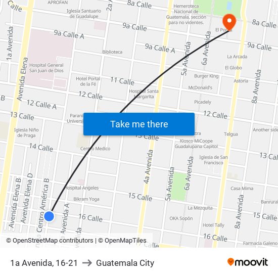 1a Avenida, 16-21 to Guatemala City map