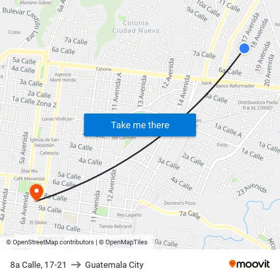 8a Calle, 17-21 to Guatemala City map