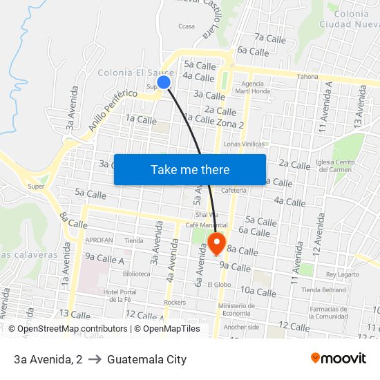 3a Avenida, 2 to Guatemala City map