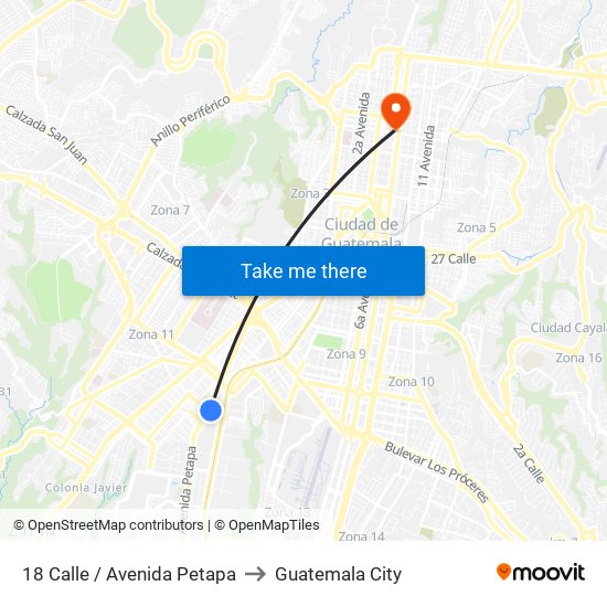 18 Calle / Avenida Petapa to Guatemala City map