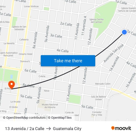 13 Avenida / 2a Calle to Guatemala City map