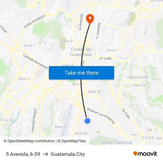 5 Avenida, 6-59 to Guatemala City map