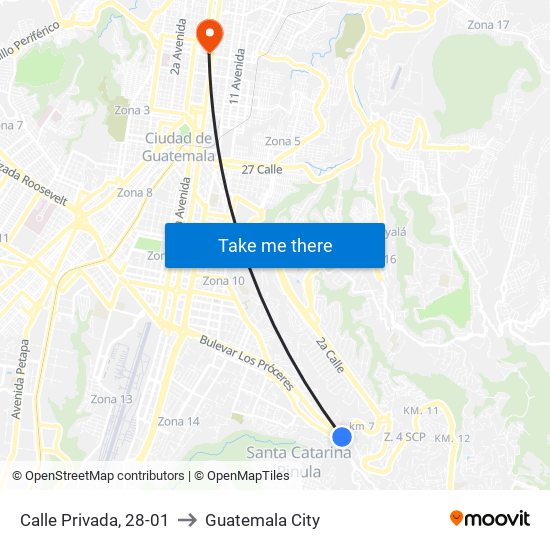 Calle Privada, 28-01 to Guatemala City map