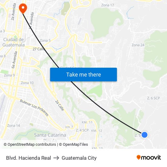 Blvd. Hacienda Real to Guatemala City map