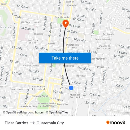 Plaza Barrios to Guatemala City map