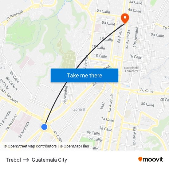 Trebol to Guatemala City map