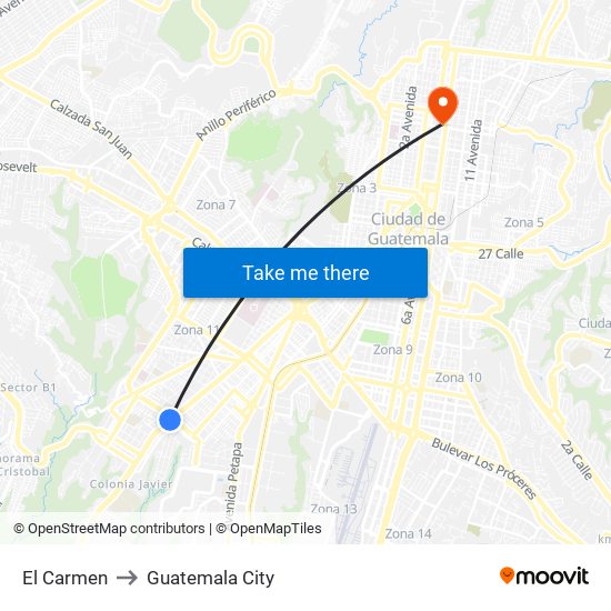 El Carmen to Guatemala City map