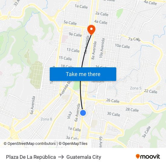 Plaza De La República to Guatemala City map