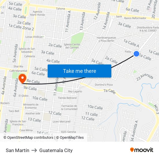 San Martín to Guatemala City map