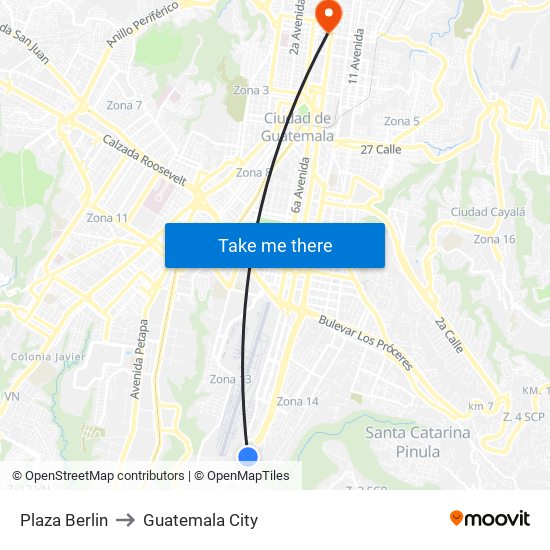 Plaza Berlin to Guatemala City map