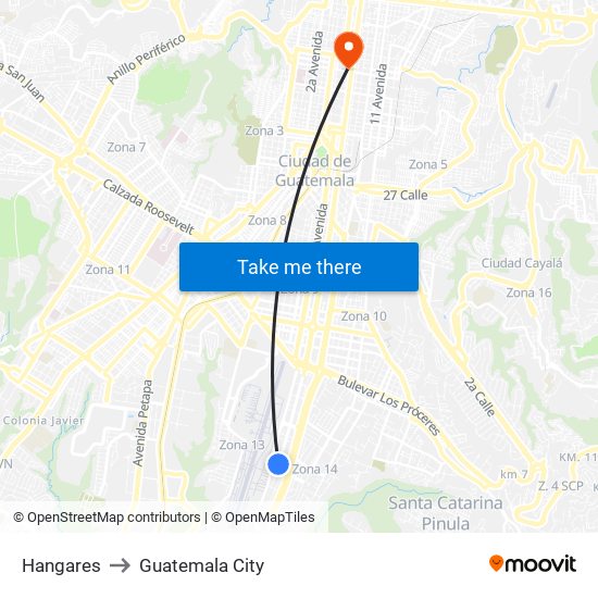Hangares to Guatemala City map