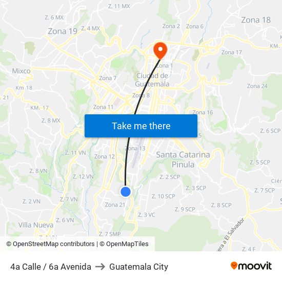 4a Calle / 6a Avenida to Guatemala City map