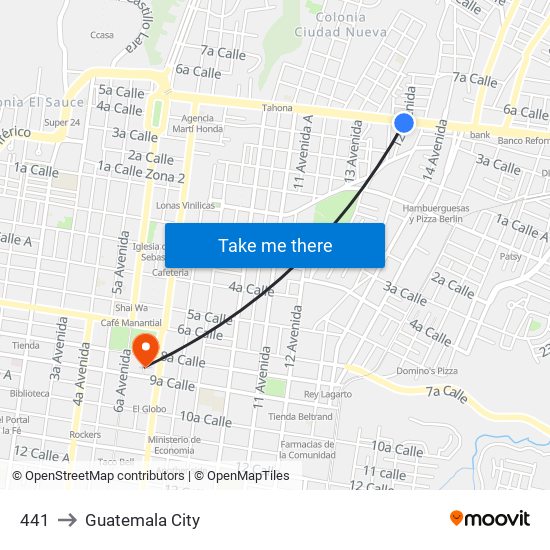 441 to Guatemala City map