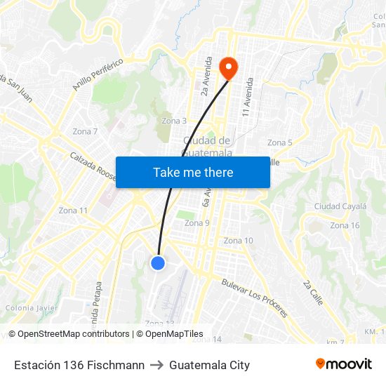 Estación 136 Fischmann to Guatemala City map