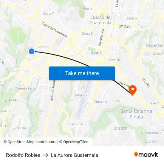 Rodolfo Robles to La Aurora Guatemala map
