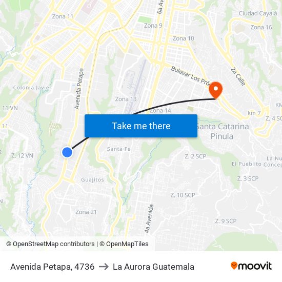 Avenida Petapa, 4736 to La Aurora Guatemala map