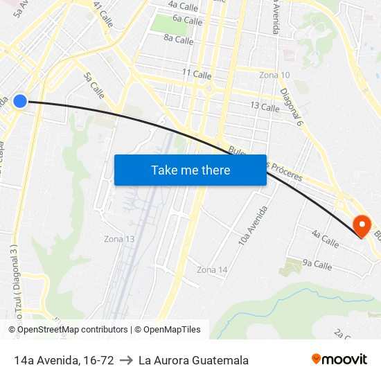 14a Avenida, 16-72 to La Aurora Guatemala map