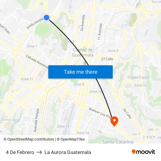 4 De Febrero to La Aurora Guatemala map