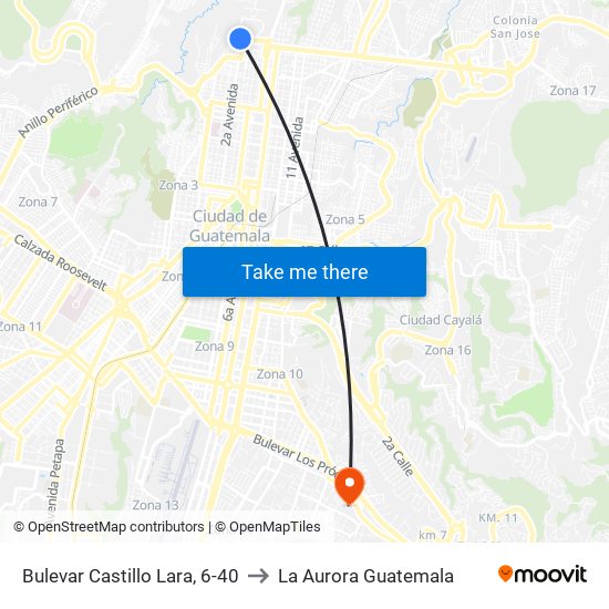 Bulevar Castillo Lara, 6-40 to La Aurora Guatemala map
