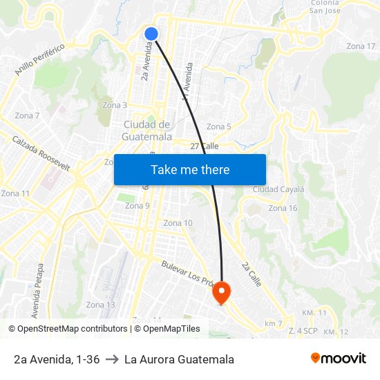 2a Avenida, 1-36 to La Aurora Guatemala map