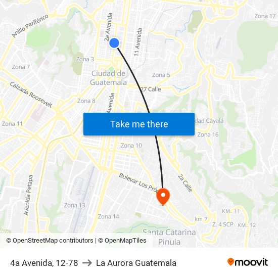 4a Avenida, 12-78 to La Aurora Guatemala map