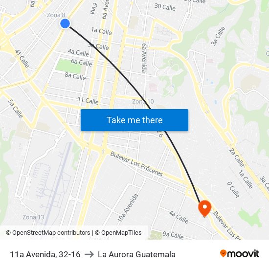 11a Avenida, 32-16 to La Aurora Guatemala map