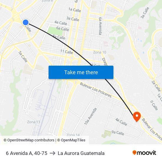 6 Avenida A, 40-75 to La Aurora Guatemala map