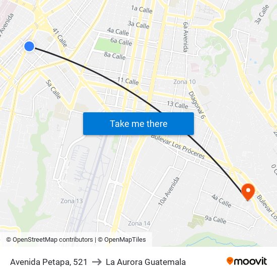 Avenida Petapa, 521 to La Aurora Guatemala map