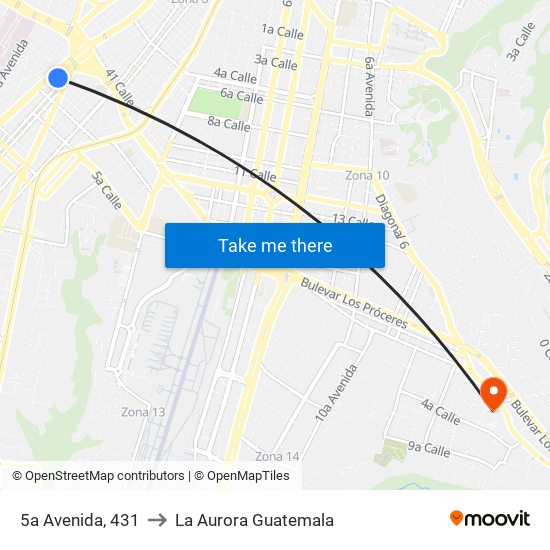 5a Avenida, 431 to La Aurora Guatemala map