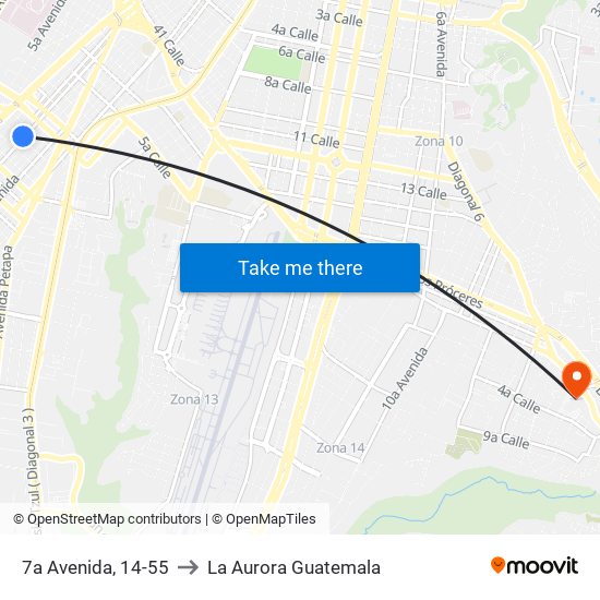 7a Avenida, 14-55 to La Aurora Guatemala map