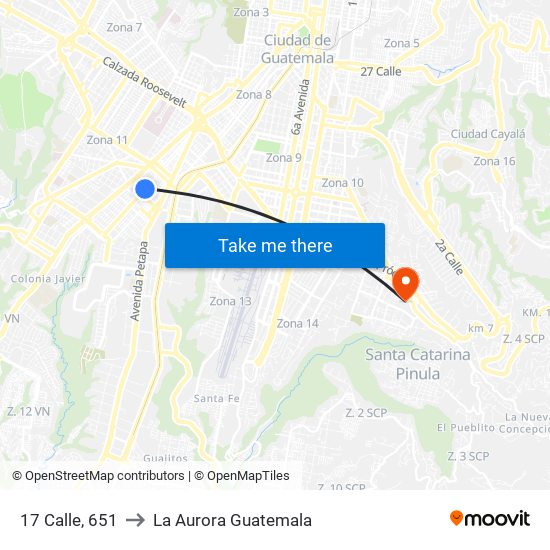 17 Calle, 651 to La Aurora Guatemala map