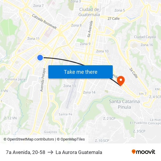 7a Avenida, 20-58 to La Aurora Guatemala map