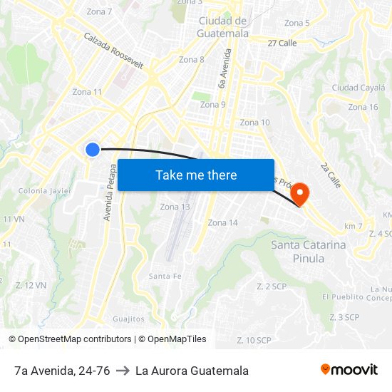 7a Avenida, 24-76 to La Aurora Guatemala map