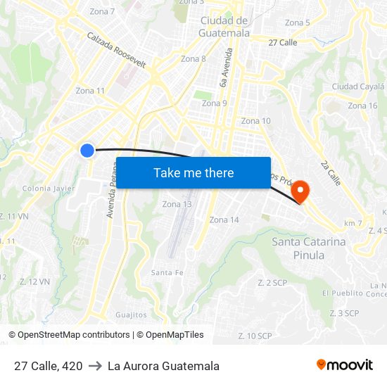 27 Calle, 420 to La Aurora Guatemala map
