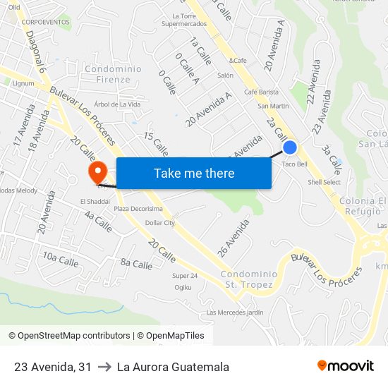 23 Avenida, 31 to La Aurora Guatemala map