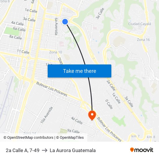 2a Calle A, 7-49 to La Aurora Guatemala map