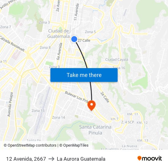 12 Avenida, 2667 to La Aurora Guatemala map