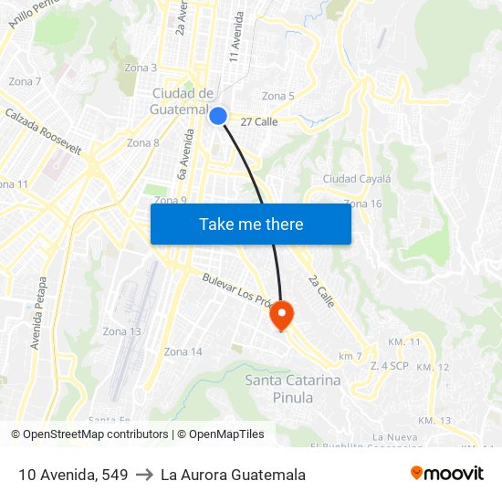 10 Avenida, 549 to La Aurora Guatemala map