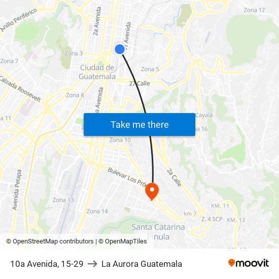 10a Avenida, 15-29 to La Aurora Guatemala map
