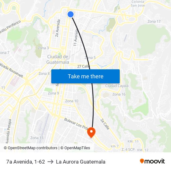 7a Avenida, 1-62 to La Aurora Guatemala map